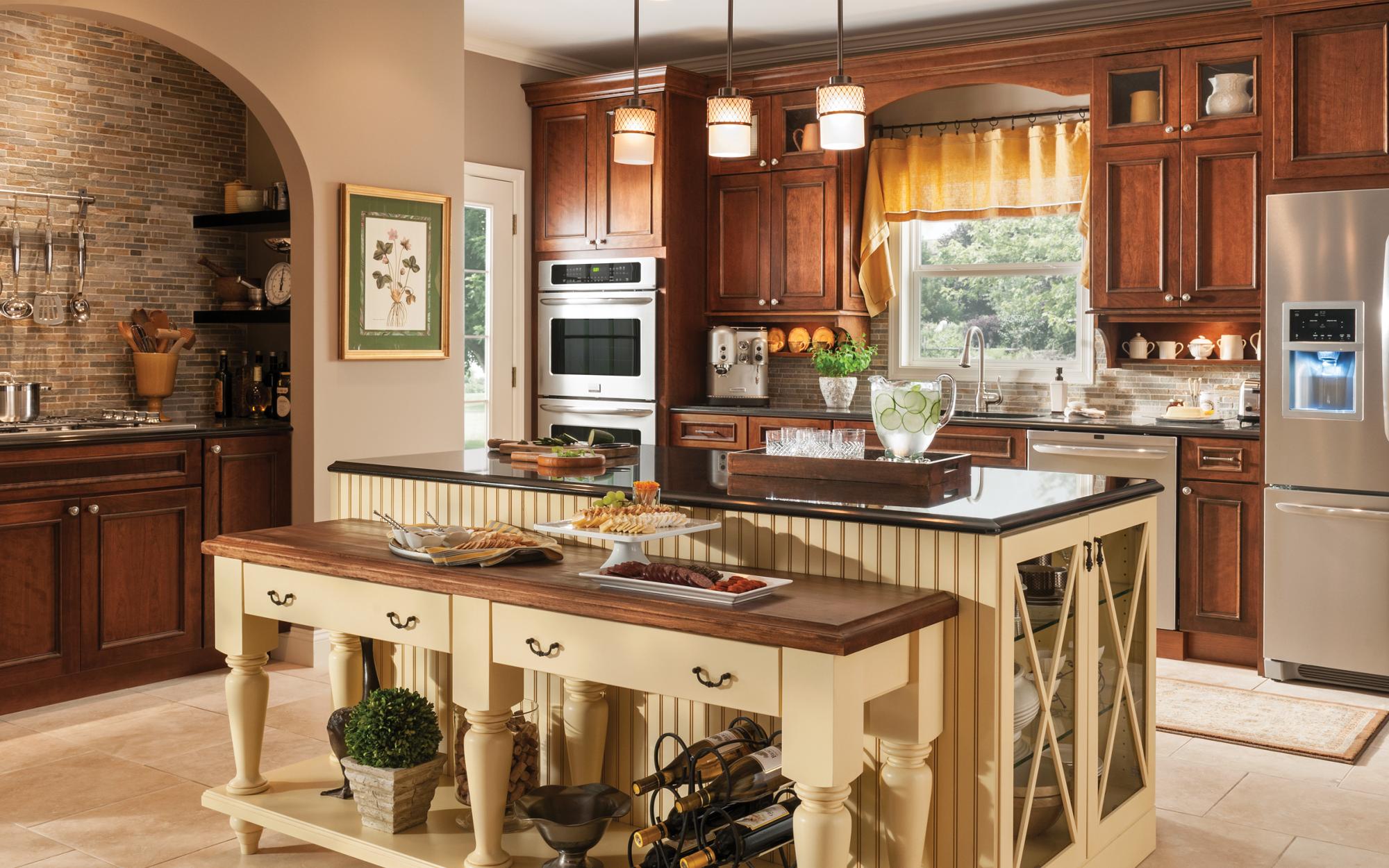 Windsor Cherry Amaretto Ebony Glaze and Highlight; Island Shown in Maple Saffron Mocha Glaze and Highlight