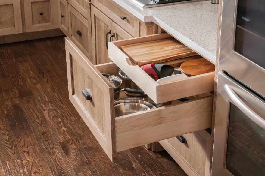 Two Drawer Base Cabinet with Hidden Storage